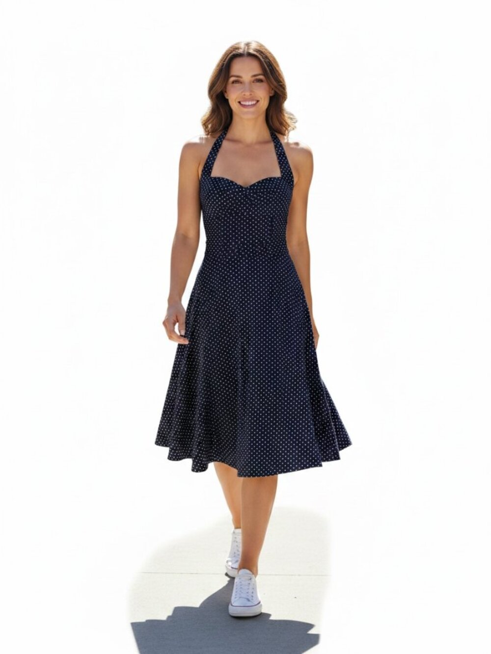 VTG Mariposa Pinup Retro Halter Dress‎ Polka Dot Tulle Slip Sz 1/2 Black #291A